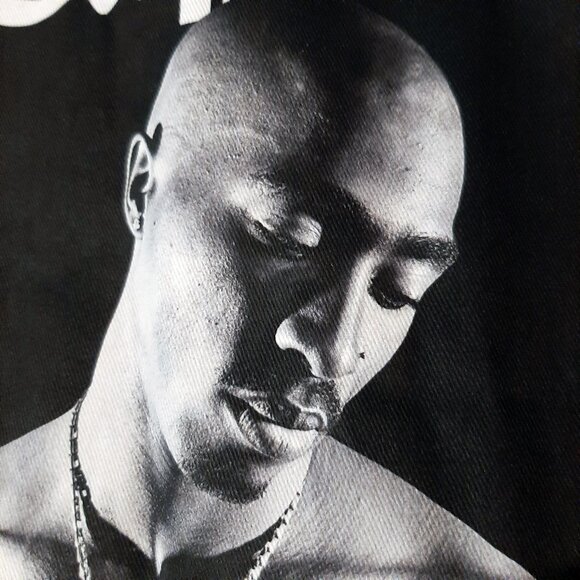 rare Tupac 2pac Thug Life Black Denim Jean Jacket Sz Small Men to Medium Unisex - Picture 3 of 9